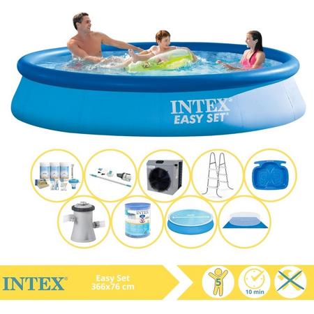 Intex Easy Set Zwembad - Opblaaszwembad - 366x76 cm - Inclusief Solarzeil, Onderhoudspakket, Filter, Grondzeil, Stofzuiger, Trap, Voetenbad en Warmtepomp CP