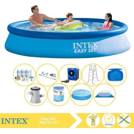 Intex Easy Set Zwembad - Opblaaszwembad - 366x76 cm - Inclusief Solarzeil, Onderhoudspakket, Filter, Grondzeil, Stofzuiger, Trap, Voetenbad en Warmtepomp HS