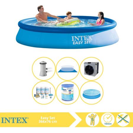 Intex Easy Set Zwembad - Opblaaszwembad - 366x76 cm - Inclusief Solarzeil, Onderhoudspakket, Filter, Grondzeil en Warmtepomp CP