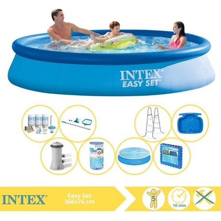 Intex Easy Set Zwembad - Opblaaszwembad - 366x76 cm - Inclusief Solarzeil, Onderhoudspakket, Filter, Onderhoudsset, Trap, Voetenbad en Zwembadtegels