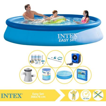 Intex Easy Set Zwembad - Opblaaszwembad - 366x76 cm - Inclusief Solarzeil, Onderhoudspakket, Filter, Onderhoudsset, Zwembadtegels en Warmtepomp HS