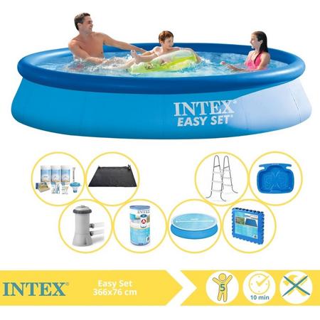 Intex Easy Set Zwembad - Opblaaszwembad - 366x76 cm - Inclusief Solarzeil, Onderhoudspakket, Filter, Solar Mat, Trap, Voetenbad en Zwembadtegels