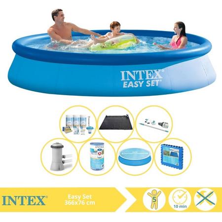 Intex Easy Set Zwembad - Opblaaszwembad - 366x76 cm - Inclusief Solarzeil, Onderhoudspakket, Filter, Stofzuiger, Solar Mat en Zwembadtegels