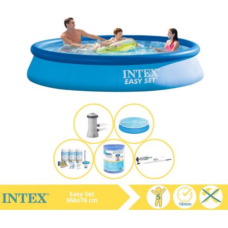 Intex Easy Set Zwembad - Opblaaszwembad - 366x76 cm - Inclusief Solarzeil, Onderhoudspakket, Filter en Stofzuiger