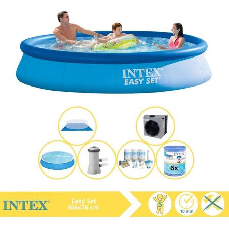 Intex Easy Set Zwembad - Opblaaszwembad - 366x76 cm - Inclusief Solarzeil, Onderhoudspakket, Zwembadpomp, Filter, Grondzeil en Warmtepomp CP