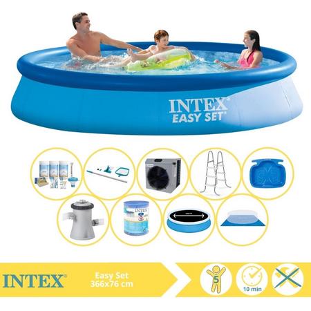 Intex Easy Set Zwembad - Opblaaszwembad - 366x76 cm - Inclusief Solarzeil Pro, Onderhoudspakket, Filter, Grondzeil, Onderhoudsset, Trap, Voetenbad en Warmtepomp CP