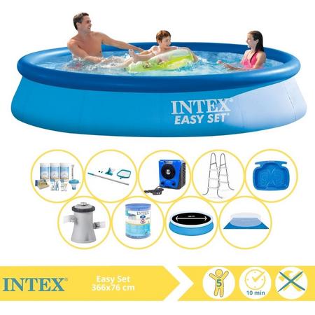 Intex Easy Set Zwembad - Opblaaszwembad - 366x76 cm - Inclusief Solarzeil Pro, Onderhoudspakket, Filter, Grondzeil, Onderhoudsset, Trap, Voetenbad en Warmtepomp HS