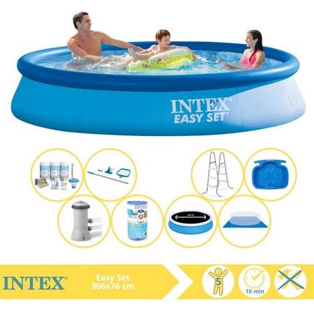 Intex Easy Set Zwembad - Opblaaszwembad - 366x76 cm - Inclusief Solarzeil Pro, Onderhoudspakket, Filter, Grondzeil, Onderhoudsset, Trap en Voetenbad