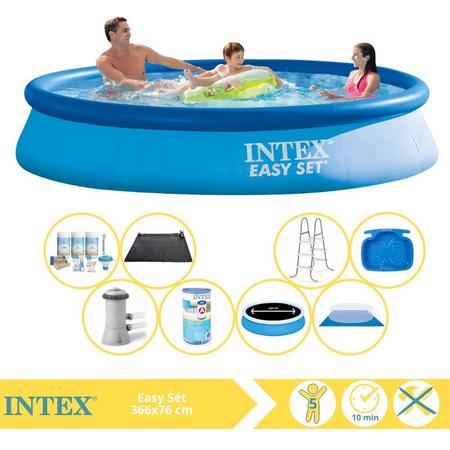 Intex Easy Set Zwembad - Opblaaszwembad - 366x76 cm - Inclusief Solarzeil Pro, Onderhoudspakket, Filter, Grondzeil, Solar Mat, Trap en Voetenbad