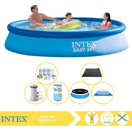 Intex Easy Set Zwembad - Opblaaszwembad - 366x76 cm - Inclusief Solarzeil Pro, Onderhoudspakket, Filter, Grondzeil en Solar Mat