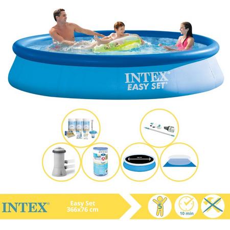 Intex Easy Set Zwembad - Opblaaszwembad - 366x76 cm - Inclusief Solarzeil Pro, Onderhoudspakket, Filter, Grondzeil en Stofzuiger
