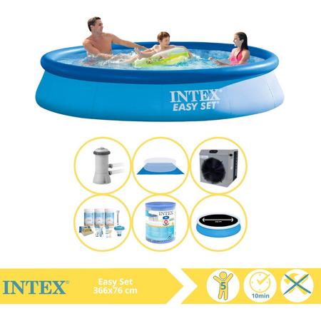 Intex Easy Set Zwembad - Opblaaszwembad - 366x76 cm - Inclusief Solarzeil Pro, Onderhoudspakket, Filter, Grondzeil en Warmtepomp CP