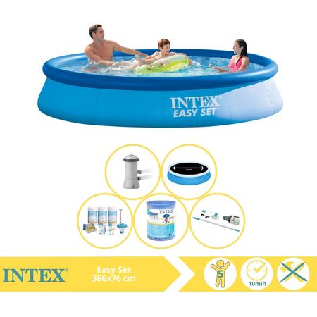 Intex Easy Set Zwembad - Opblaaszwembad - 366x76 cm - Inclusief Solarzeil Pro, Onderhoudspakket, Filter en Stofzuiger