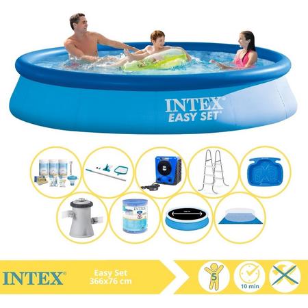 Intex Easy Set Zwembad - Opblaaszwembad - 366x76 cm - Inclusief Solarzeil Pro, Onderhoudspakket, Zwembadpomp, Filter, Grondzeil, Onderhoudsset, Trap, Voetenbad en Warmtepomp HS