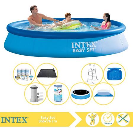 Intex Easy Set Zwembad - Opblaaszwembad - 366x76 cm - Inclusief Solarzeil Pro, Onderhoudspakket, Zwembadpomp, Filter, Grondzeil, Solar Mat, Trap en Voetenbad