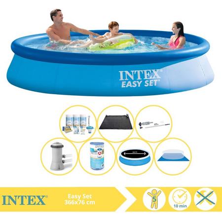 Intex Easy Set Zwembad - Opblaaszwembad - 366x76 cm - Inclusief Solarzeil Pro, Onderhoudspakket, Zwembadpomp, Filter, Grondzeil, Stofzuiger en Solar Mat
