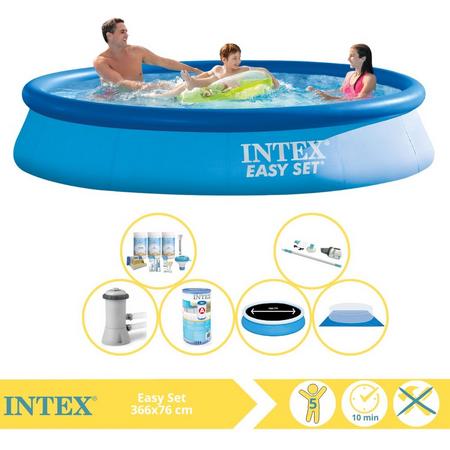 Intex Easy Set Zwembad - Opblaaszwembad - 366x76 cm - Inclusief Solarzeil Pro, Onderhoudspakket, Zwembadpomp, Filter, Grondzeil en Stofzuiger