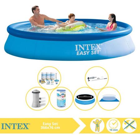 Intex Easy Set Zwembad - Opblaaszwembad - 366x76 cm - Inclusief Solarzeil Pro, Onderhoudspakket, Zwembadpomp, Filter, Grondzeil en Stofzuiger
