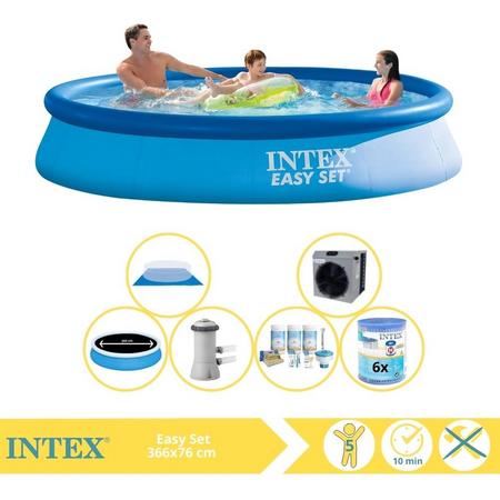 Intex Easy Set Zwembad - Opblaaszwembad - 366x76 cm - Inclusief Solarzeil Pro, Onderhoudspakket, Zwembadpomp, Filter, Grondzeil en Warmtepomp CP
