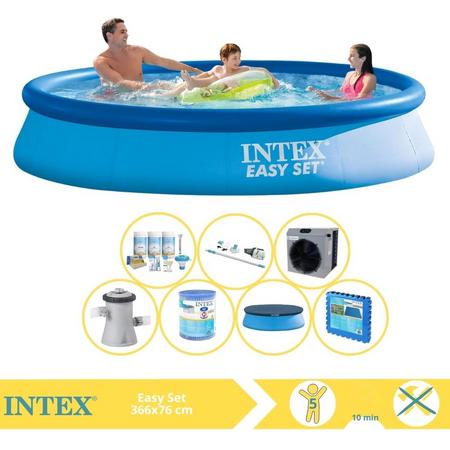 Intex Easy Set Zwembad - Opblaaszwembad - 366x76 cm - Inclusief Solarzeil Pro, Onderhoudspakket, Zwembadpomp, Filter, Stofzuiger, Zwembadtegels en Warmtepomp CP