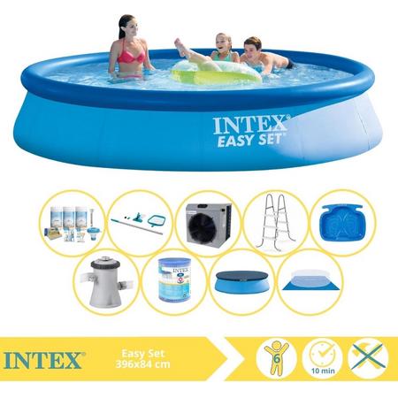 Intex Easy Set Zwembad - Opblaaszwembad - 396x84 cm - Inclusief Afdekzeil, Onderhoudspakket, Filter, Grondzeil, Onderhoudsset, Trap, Voetenbad en Warmtepomp CP