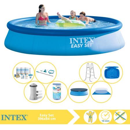 Intex Easy Set Zwembad - Opblaaszwembad - 396x84 cm - Inclusief Afdekzeil, Onderhoudspakket, Filter, Grondzeil, Onderhoudsset, Trap en Voetenbad