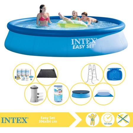 Intex Easy Set Zwembad - Opblaaszwembad - 396x84 cm - Inclusief Afdekzeil, Onderhoudspakket, Filter, Grondzeil, Solar Mat, Trap en Voetenbad
