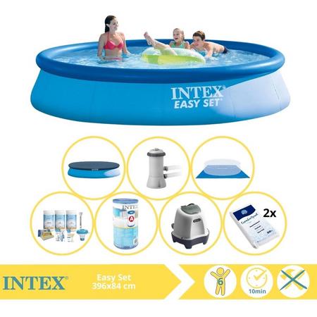 Intex Easy Set Zwembad - Opblaaszwembad - 396x84 cm - Inclusief Afdekzeil, Onderhoudspakket, Filter, Grondzeil, Zoutsysteem en Zout