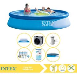   Easy Set Zwembad - Opblaaszwembad - 396x84 cm - Inclusief Afdekzeil, Onderhoudspakket, Filter, Grondzeil en Warmtepomp CP