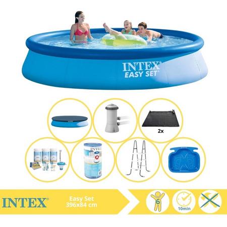 Intex Easy Set Zwembad - Opblaaszwembad - 396x84 cm - Inclusief Afdekzeil, Onderhoudspakket, Filter, Solar Mat, Trap en Voetenbad
