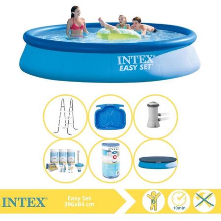 Intex Easy Set Zwembad - Opblaaszwembad - 396x84 cm - Inclusief Afdekzeil, Onderhoudspakket, Filter, Trap en Voetenbad