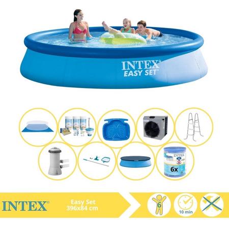 Intex Easy Set Zwembad - Opblaaszwembad - 396x84 cm - Inclusief Afdekzeil, Onderhoudspakket, Zwembadpomp, Filter, Grondzeil, Onderhoudsset, Trap, Voetenbad en Warmtepomp CP