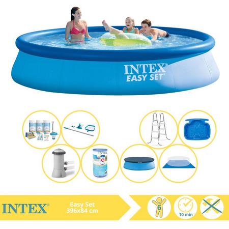 Intex Easy Set Zwembad - Opblaaszwembad - 396x84 cm - Inclusief Afdekzeil, Onderhoudspakket, Zwembadpomp, Filter, Grondzeil, Onderhoudsset, Trap en Voetenbad