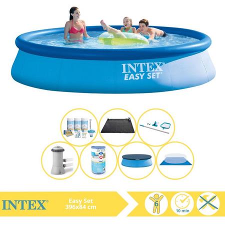 Intex Easy Set Zwembad - Opblaaszwembad - 396x84 cm - Inclusief Afdekzeil, Onderhoudspakket, Zwembadpomp, Filter, Grondzeil, Onderhoudsset en Solar Mat