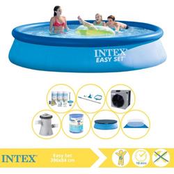   Easy Set Zwembad - Opblaaszwembad - 396x84 cm - Inclusief Afdekzeil, Onderhoudspakket, Zwembadpomp, Filter, Grondzeil, Onderhoudsset en Warmtepomp CP