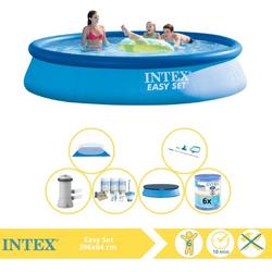  Easy Set Zwembad - Opblaaszwembad - 396x84 cm - Inclusief Afdekzeil, Onderhoudspakket, Zwembadpomp, Filter, Grondzeil en Onderhoudsset