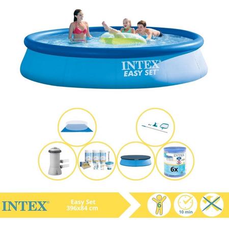Intex Easy Set Zwembad - Opblaaszwembad - 396x84 cm - Inclusief Afdekzeil, Onderhoudspakket, Zwembadpomp, Filter, Grondzeil en Onderhoudsset
