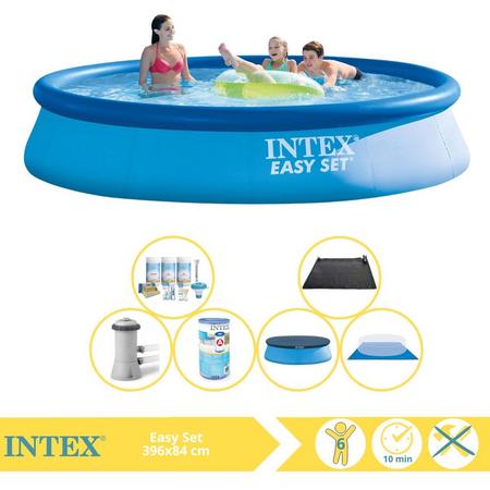 Intex Easy Set Zwembad - Opblaaszwembad - 396x84 cm - Inclusief Afdekzeil, Onderhoudspakket, Zwembadpomp, Filter, Grondzeil en Solar Mat