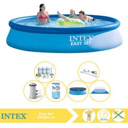   Easy Set Zwembad - Opblaaszwembad - 396x84 cm - Inclusief Afdekzeil, Onderhoudspakket, Zwembadpomp, Filter, Grondzeil en Stofzuiger