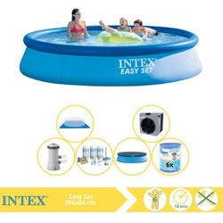   Easy Set Zwembad - Opblaaszwembad - 396x84 cm - Inclusief Afdekzeil, Onderhoudspakket, Zwembadpomp, Filter, Grondzeil en Warmtepomp CP