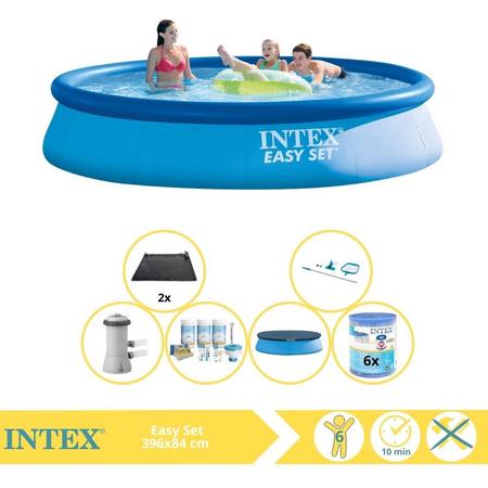 Intex Easy Set Zwembad - Opblaaszwembad - 396x84 cm - Inclusief Afdekzeil, Onderhoudspakket, Zwembadpomp, Filter, Onderhoudsset en Solar Mat
