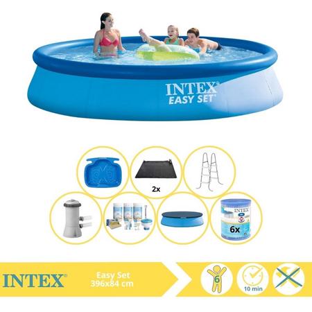 Intex Easy Set Zwembad - Opblaaszwembad - 396x84 cm - Inclusief Afdekzeil, Onderhoudspakket, Zwembadpomp, Filter, Solar Mat, Trap en Voetenbad