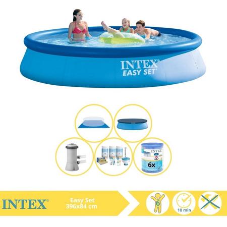 Intex Easy Set Zwembad - Opblaaszwembad - 396x84 cm - Inclusief Afdekzeil, Onderhoudspakket, Zwembadpomp, Filter en Grondzeil