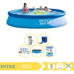   Easy Set Zwembad - Opblaaszwembad - 396x84 cm - Inclusief Afdekzeil, Onderhoudspakket, Zwembadpomp, Filter en Warmtepomp HS