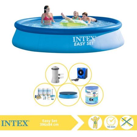 Intex Easy Set Zwembad - Opblaaszwembad - 396x84 cm - Inclusief Afdekzeil, Onderhoudspakket, Zwembadpomp, Filter en Warmtepomp HS