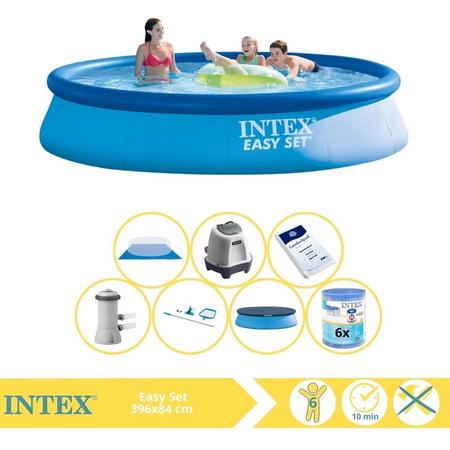 Intex Easy Set Zwembad - Opblaaszwembad - 396x84 cm - Inclusief Afdekzeil, Zwembadpomp, Filter, Grondzeil, Onderhoudsset, Zoutsysteem en Zout