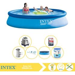   Easy Set Zwembad - Opblaaszwembad - 396x84 cm - Inclusief Afdekzeil, Zwembadpomp, Filter, Onderhoudsset, Zoutsysteem en Zout