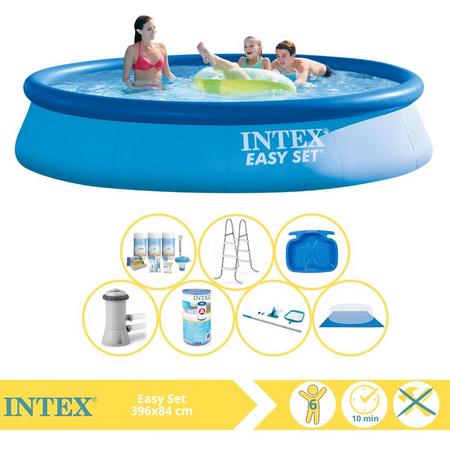 Intex Easy Set Zwembad - Opblaaszwembad - 396x84 cm - Inclusief Onderhoudspakket, Filter, Grondzeil, Onderhoudsset, Trap en Voetenbad