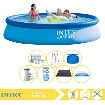 Intex Easy Set Zwembad - Opblaaszwembad - 396x84 cm - Inclusief Onderhoudspakket, Filter, Grondzeil, Solar Mat, Trap en Voetenbad