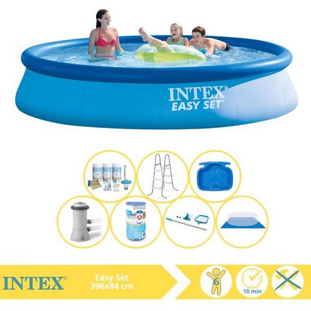 Intex Easy Set Zwembad - Opblaaszwembad - 396x84 cm - Inclusief Onderhoudspakket, Zwembadpomp, Filter, Grondzeil, Onderhoudsset, Trap en Voetenbad